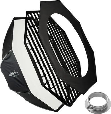 Produktbild von Walimex pro Studio Softbox Octagon 120cm + Profoto Adapter 15,2cm, 360°, einfacher Aufbau, inkl. Grid, Maske, Bowens Adapter und Transporttasche, ideal für Porträts und Beauty-Aufnahmen