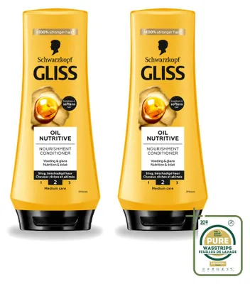 Image de 2 x Après-shampooing nourrissant à l'huile réparatrice Schwarzkopf Gliss - 200 ml - Lot de 2
