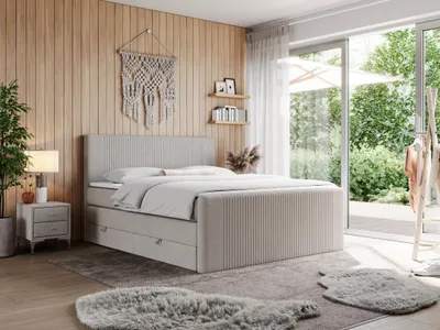 Produktbild von Boxspringbett, doppelbett mit Multipocket-Matratze und zwei Bettkästen - KING DOREN - 140x200cm - Beige - H4