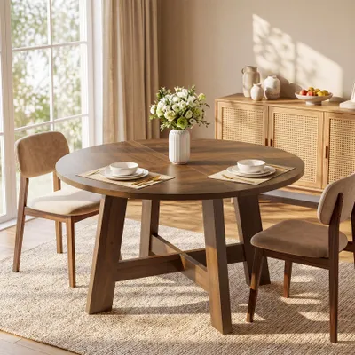 Produktbild von Tribesigns runder Esstisch für 4–6 Personen, 118 cm Esszimmertische mit verstärkter Kreuzstrebe, Farmhouse Küchentisch für Wohnzimmer, Restaurant