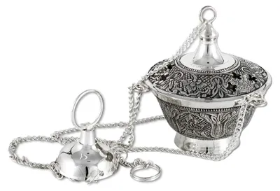 Produktbild von Weihrauchschwenker antik Messing versilber mit Kette 20cm lang Räucherkohle 2222