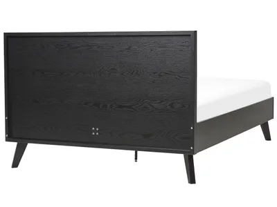 Obrázok produktu pre BELIANI Posteľ čierna svetlé drevo 140 x 200 cm ratan drevotrieska s roštom minimalistický boho štýl spálňa