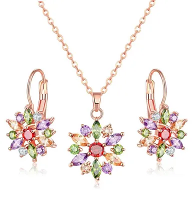 Image de Solidchoice - Ensemble de bijoux en or rose pour femmes, comprenant un collier et des boucles d'oreilles