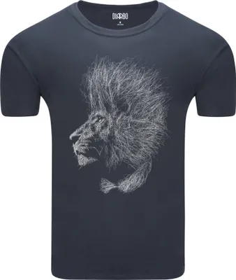 Produktbild von Diarbo Herren T-Shirt mit Tierliebhaber Druck Skizze eines Löwenmähne Dunkelgrau Gr.S