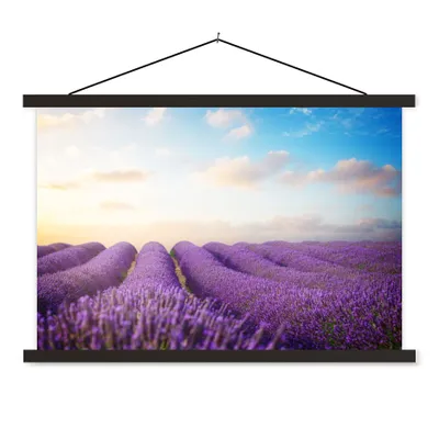 Produktbild von MuchoWow® Textilposter Lavendel - Himmel - Wolken - Blumen 120x80 cm mit schwarzem Rahmen - Wanddeko