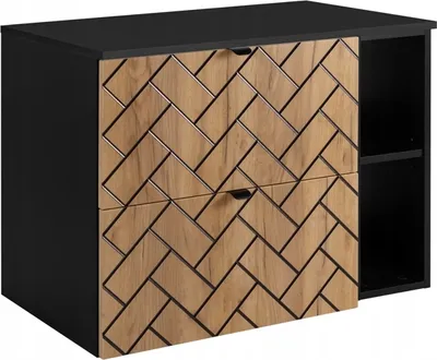 Produktbild von RODAN | Waschbeckunterschrank 80 cm - Braun Matt - Badezimmerschränke - Badmöbel - Waschbecken Unterschränke - Schwarze Arbeitsplatte - Bücherregal