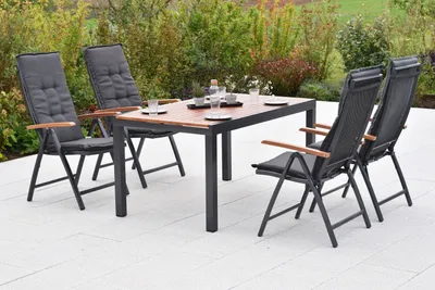 Obrázek produktu pro Sada zahradního nábytku Merxx Thasos, 9dílná, 4 skládací křesla, 4 polštáře, 1 rozkládací stůl 150 (200) x 90 cm – hliník/plast