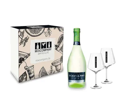 Produktbild von Scavi & Ray Geschenkset - Scavi & Ray Hugo Aperitivo 0,75l (6% Vol) + 2x Weingläser (20cl) -[Enthält Sulfite]