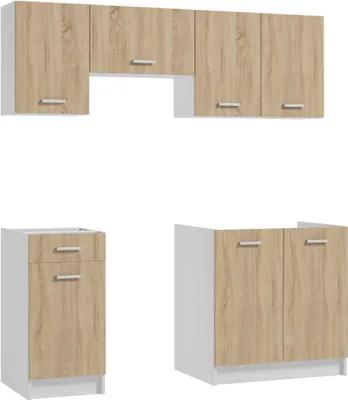 Produktbild von DomoDomo Küchenmöbel-Set Eiche sDeftrans Küchenmöbel First - 5-teiliger Set in Sonoma Eiche-Weiß, inkl. 80 cm Spülschrank, 40 cm Schublaonoma 5 Elemen