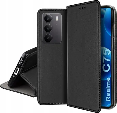 Zdjęcie produktu dla ETUI SKÓRZANE do Realme C75 MAGNETYCZNE BOOK CASE TOKRA + SZKŁO 9H