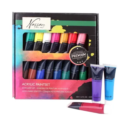 Produktbild von Nassau Acrylfarben Set Malen 18 Farben 36ml sicher für Kinder