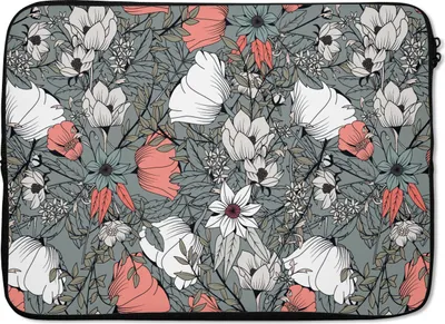 Produktbild von MuchoWow® Laptop Hülle 13 Zoll Mohn - Skizze - Vintage Laptoptasche - Laptophülle - Sleeve - Rundumschutz