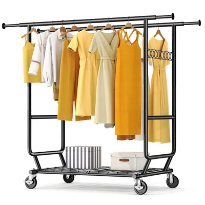 Produktbild von HOKEEPER Schwerlast Kleiderständer auf Rollen, Doppelter Kleiderstange,bis 283 kg belastbar (D002K)