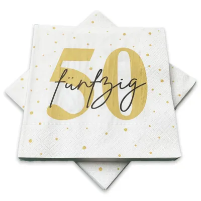 Produktbild von 20 Servietten zum 50. Geburtstag 33 x 33 cm - weiß gold schwarz