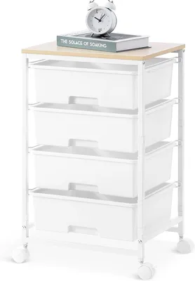 Produktbild von Rollwagen 4 Schubladen, weiß, Holzplatte, für Küche