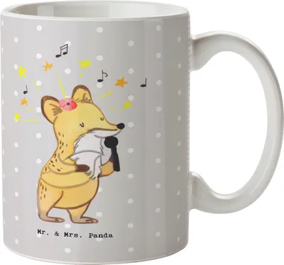 Produktbild von Mr. & Mrs. Panda Kaffeetasse Opernsängerin Herz - Grau Pastell - Geschenk, Kaffeebecher, Teetasse, Pott, Tasse, Teebecher