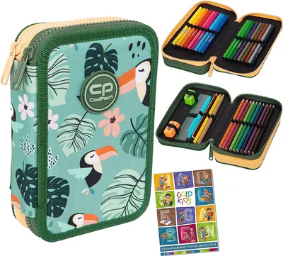 Produktbild von COOLPACK 2-fache Federtasche Federmappe Federmäppchen Toucans Tukane 35-teilig Schüleretui Stifte und Pinsel Fanartikel inkl. Aufgabenheft Federbox Etui Stiftetasche Schlamper-Etui Schul-Etui