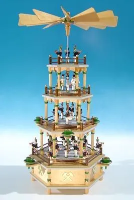 Produktbild von Tischpyramide Bergmannspyramide 4 Etagen bunt mit Spielwerk BxHxT 28,5x50x28,5cm NEU