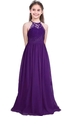 Produktbild von Mädchen Abendkleid Prinzessin Kleid Gr. 128 Cm Festlich Spitze Neckholder Empire Blumenmädchenkleid Hochzeit Partykleid