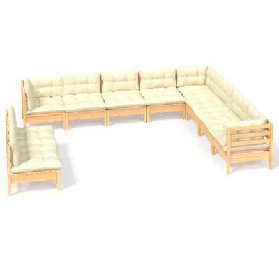 Produktbild von 10-tlg. Garten-Lounge-Set mit Creme Kissen Massivholz Kiefer