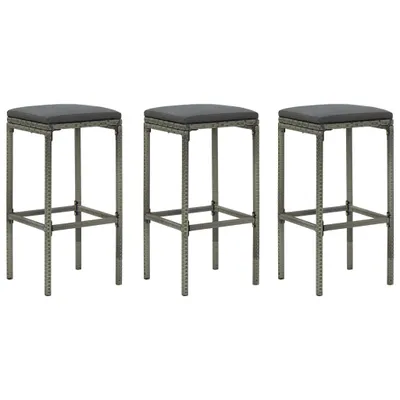 Produktbild von The Living Store Barhocker mit Kissen 3 Stk. Grau Poly Rattan