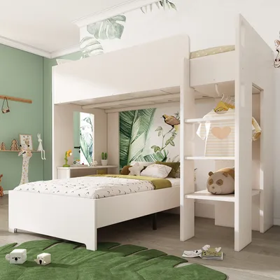 Produktbild von Flieks Etagenbett 90x200cm mit Kleiderschrank und Staufach, Hochbett Einzelbett mit Lattenrost, Stockbett Holzbett mit Rausfallschutz, Weiß