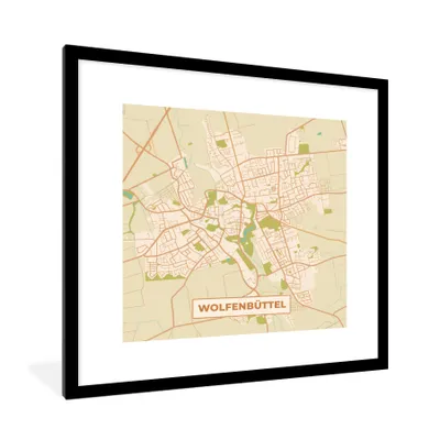 Produktbild von MuchoWow® Gerahmtes Poster Karte - Wolfenbüttel - Vintage - Stadtplan - Karte 40x40 cm - Poster mit Schwarzem Bilderrahmen Wandposter Rahmen Foto Bilder - Poster - Plakat im Rahmen