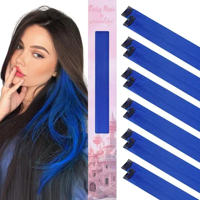 Obrázok produktu pre Prúžky do vlasov s klipmi, modré, pre deti, 12 kusov, dĺžka 55 cm