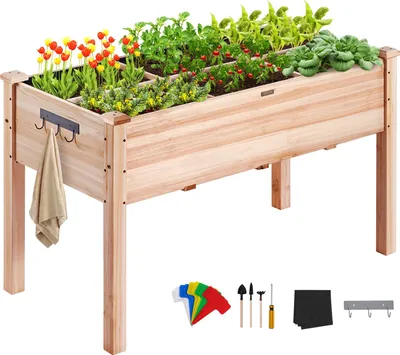 Image de Bac de jardinage en bois surélevé avec étagère Bac à fleurs Capacité de charge de 100 kg Bac de jardin Terrasses Bac à légumes Bac de jardin 120x58x76cm Idéal pour la culture de légumes et de fruits Herbes aromatiques