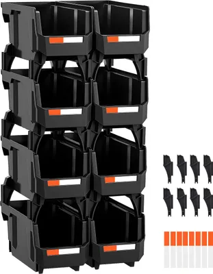 Produktbild von SucceBuy Stapelboxen 276x140x130 mm (8er-Pack), Sichtlagerboxen zur Organisation und Aufbewahrung von Kleinteilen, Bürobedarf und Zubehör, Schwarz