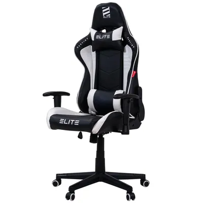 Produktbild von Elite Gaming Stuhl | Ergonomischer Bürostuhl - Schreibtischstuhl - PC Gamer Racing Stuhl - Gaming-Stuhl - Gamer Sessel - Kopfstütze (Schwarz/Weiß)