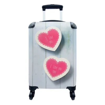 Produktbild von MuchoWow® Koffer Handgepäck Trolley Rollkoffer Kleine Reisekoffer mit 4 Rollen - Ich liebe dich in den Herzen geschrieben - Cabin Size < 55x40x23 cm & 55x40x20 cm - Fotokoffer - Kabinenkoffer - Boardgepäck - Reise-Box - Reisekoffer - Reisegepäck - Koffer mit Bild - Trolley für Kinder