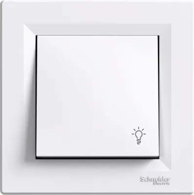 A white light switch with a frame and a light bulb icon.