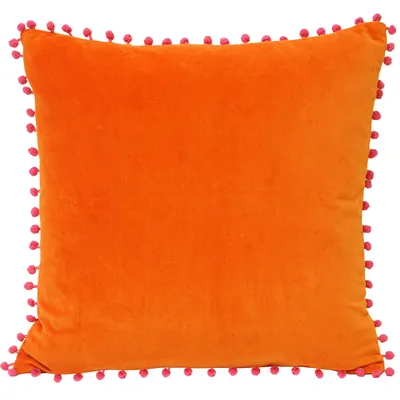 Image de Riva Home Velvet Pompom Housse de coussin. RV919 (45x45cm) (Orange/Fuchsia)