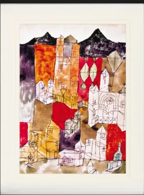 Obrázek produktu pro Paul Klee Zarámovaný obraz s elegantním paspartováním | Obrazy na zeď | V rámu - Město kostelů, 1918 (80 x 60 cm)
