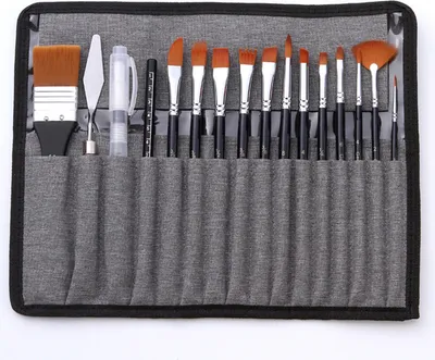 Produktbild von 18pcs/Set Acrylpinsel Pinsel mit Aufbewahrungsbeutel DIY -Holzgriff Nylon Haar Aquarell Zeichnung Pinsel Set für Klassenzimmer