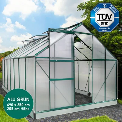 Produktbild von BRAST Gewächshaus Aluminium mit Fundament | 490x250x205cm | 6mm Hohlkammerplatten | rostfrei wetterfest temperaturbeständig | Grün
