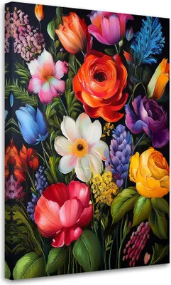 Produktbild von Leinwandbild Bunte Blumen Natur Botanik 80x120 Feeby Bunt bild für die wand bereit zum aufhängen