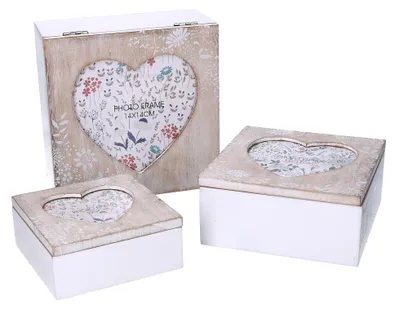 Immagine prodotto di Set 3 Scatole in legno cuore beige quadro