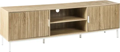 Produktbild von BELIANI TV-Möbel Hellbraun MDF Metallbeine für Fernseher bis zu 54 Zoll Retro-Schrank Kabelmanagement Wohnzimmer