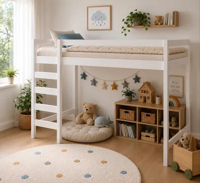Zdjęcie produktu dla Łóżko piętrowe dla dzieci 140x70 Lukas, białe, wysokość 180 cm, ze stelażem