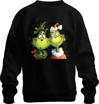Produktbild von Grinch Weihnachten lustig Paar Kranz Holly Santa Hut Retro Uni Sweatshirt Pullover, Schwarz, L