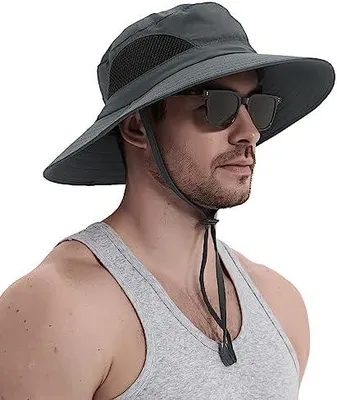 Produktbild von Sonnenhut Herren UV Schutz, Breite Krempe Wanderhut Damen Outdoor Sonnenschutz Kappe, Safari Sonnenschutz Hut