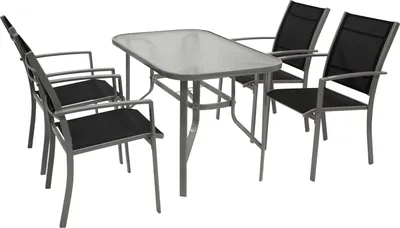 Produktbild von DEGAMO Gartenset Gartengarnitur Sitzgruppe PINO 5-teilig, Metall silber + Kunstgewebe schwarz