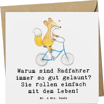 Produktbild von Mr. & Mrs. Panda Grußkarte Radsport Glück - Weiß - Geschenk, Einzigartige Designs, Glückwunschkarte, Freiheit, Sportler, anlasskarte, Teamsport, Leidenschaft, Geschenke