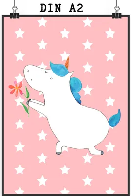 Produktbild von Mr. & Mrs. Panda Bild Einhorn Blume DIN A2 - Rot Pastell - Geschenk, Unicorn, wanddeko, Partner, Freundin, drucke, Liebe, Einhörner, Kunstdruck, poster, Wandbild