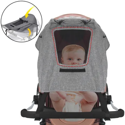 Produktbild von Universal Kinderwagen Sonnensegel, Kinderwagen Sonnenblende mit UV Schutz 50+, Wasserdichtes Sonnenverdeck mit Sichtfenster, Winddicht Sonnendach für Kinderwagen und Buggy