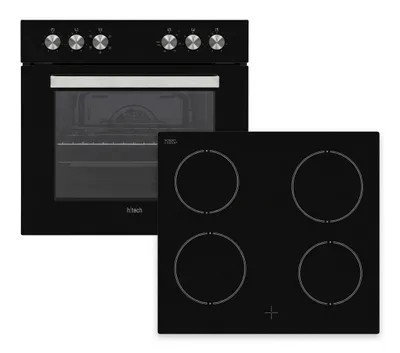 Produktbild von htech HTH34220S, Einbau-Herdset + Kochfeld, 65 l, 5 Heizarten, Schwarz, A