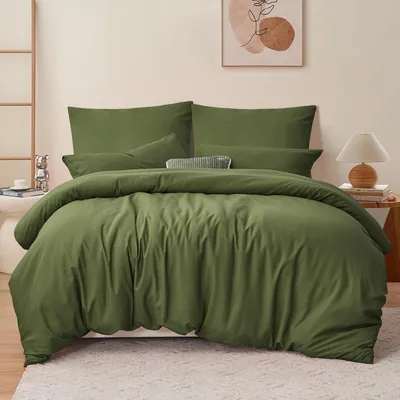 Produktbild von Bettwäsche-Set 200x200 cm Grün 3-teilig Mikrofaser mit Reißverschluss Bügelfrei