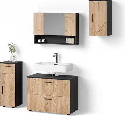 Immagine prodotto di Set mobili bagno Livinity Ronco Rovere dorato/antracite 4 parti, Model 52737